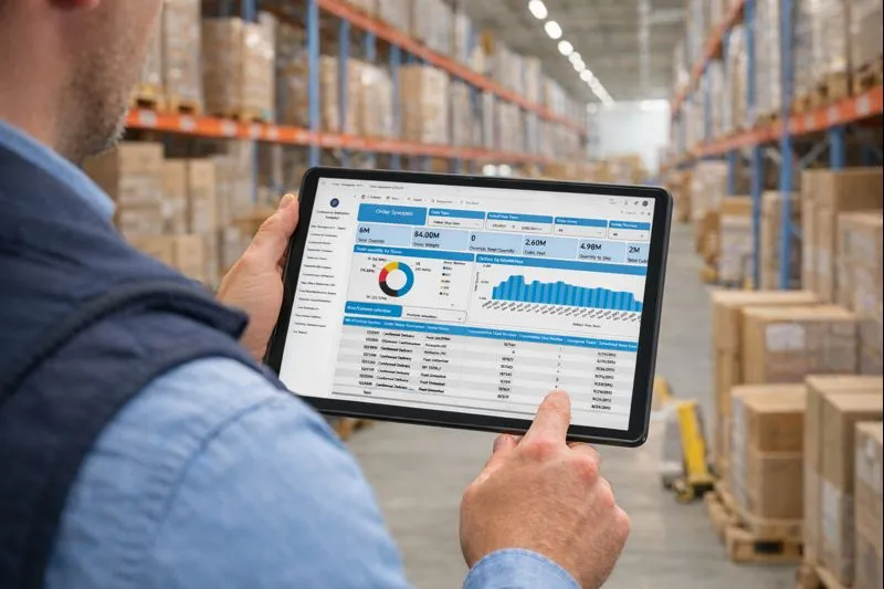 CODI AI warehouse intelligence dashboard showing real-time inventory analytics, labor utilization, and predictive alerts in SC Codeworks WMS